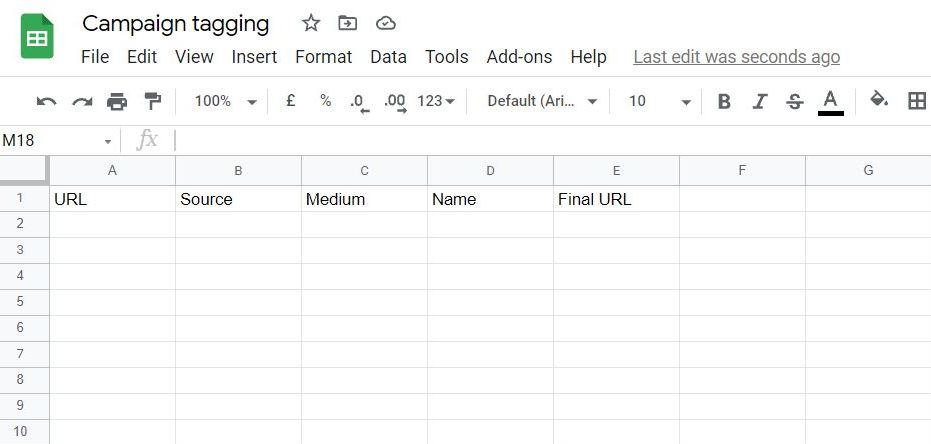 Basic excel template for UTM tagging